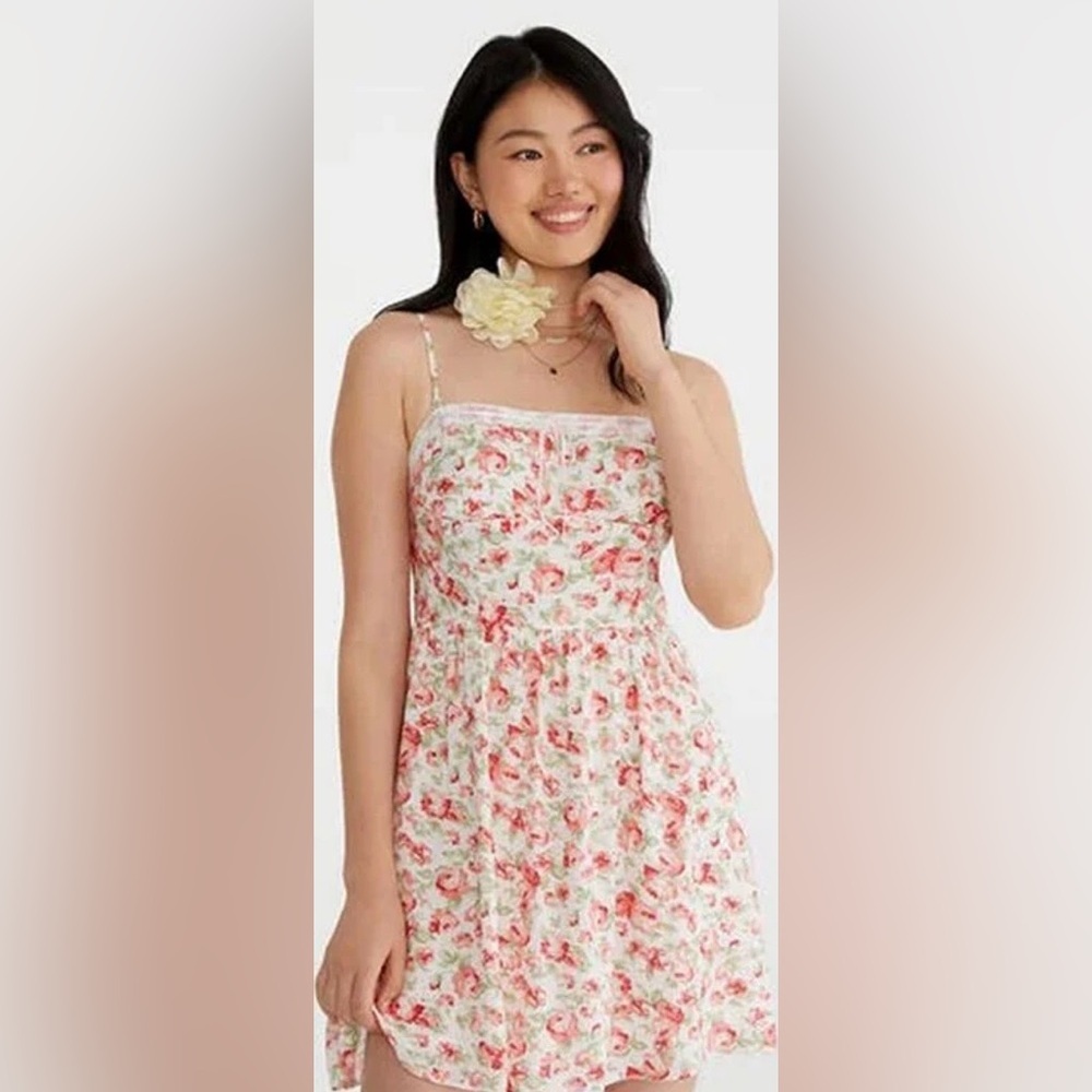 Aeropostale Floral Lace Trim Dress with Adjustable Straps